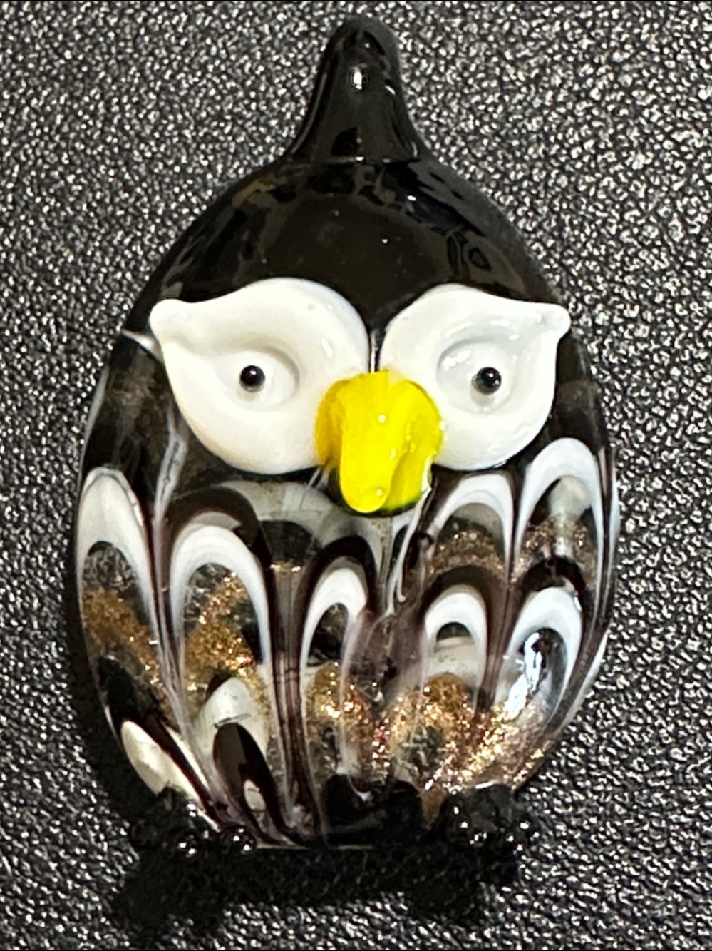 Hand Blown Art Glass Owl With Gold Fleck Pendant